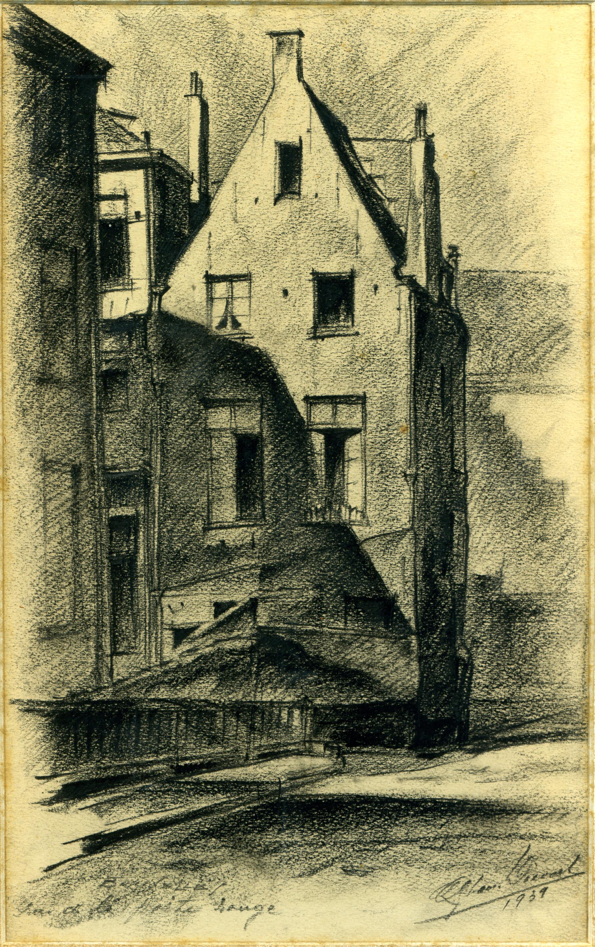 File:1939 rue de la Porte Rouge Maison Bruegel dessin par Léon van Dievoet  1939.JPG - Wikimedia Commons