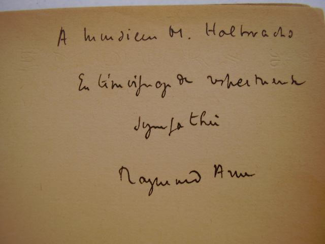 File:Book signed by Raymond Aron and offered to Maurice Halbwachs.JPG