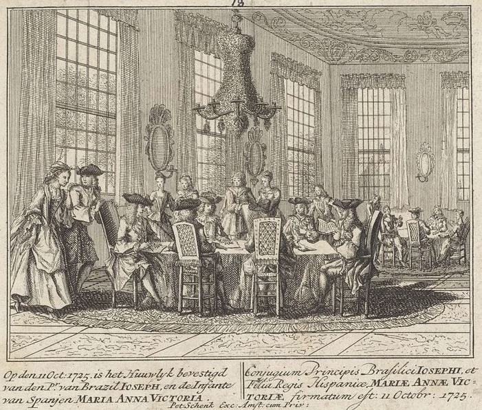 File:Drawing of the marriage of the future King Joseph I of Portugal and Mariana Victoria of Spain in 1727.jpg