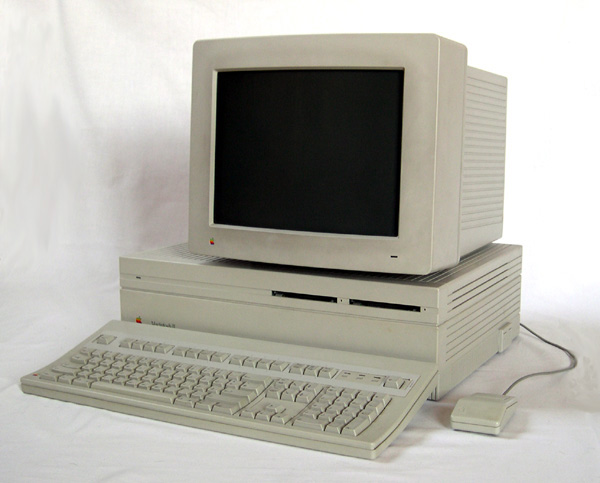 A Macintosh II with a separate monitor and CPU