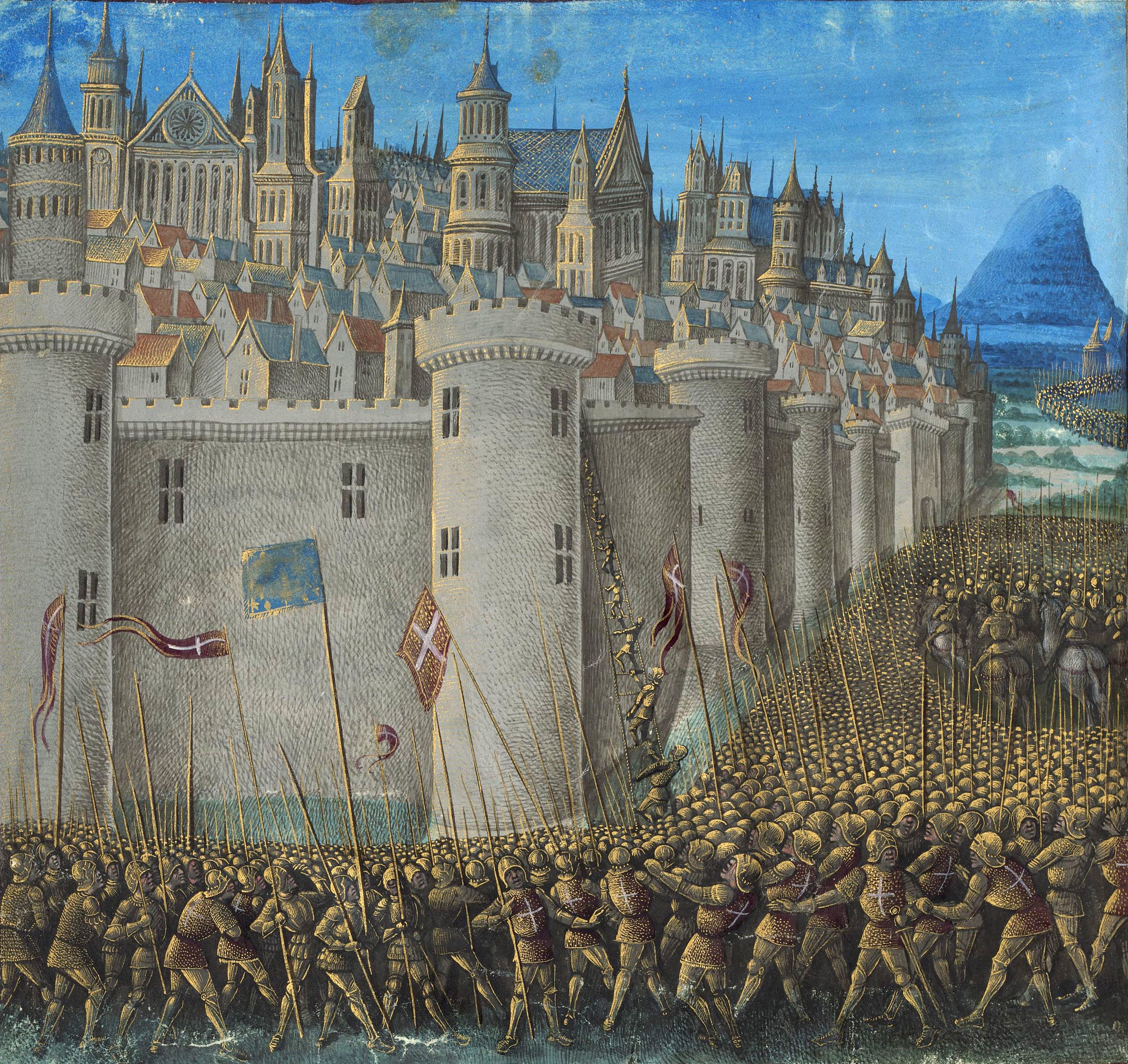 medieval miniature painting of the Siege of An...