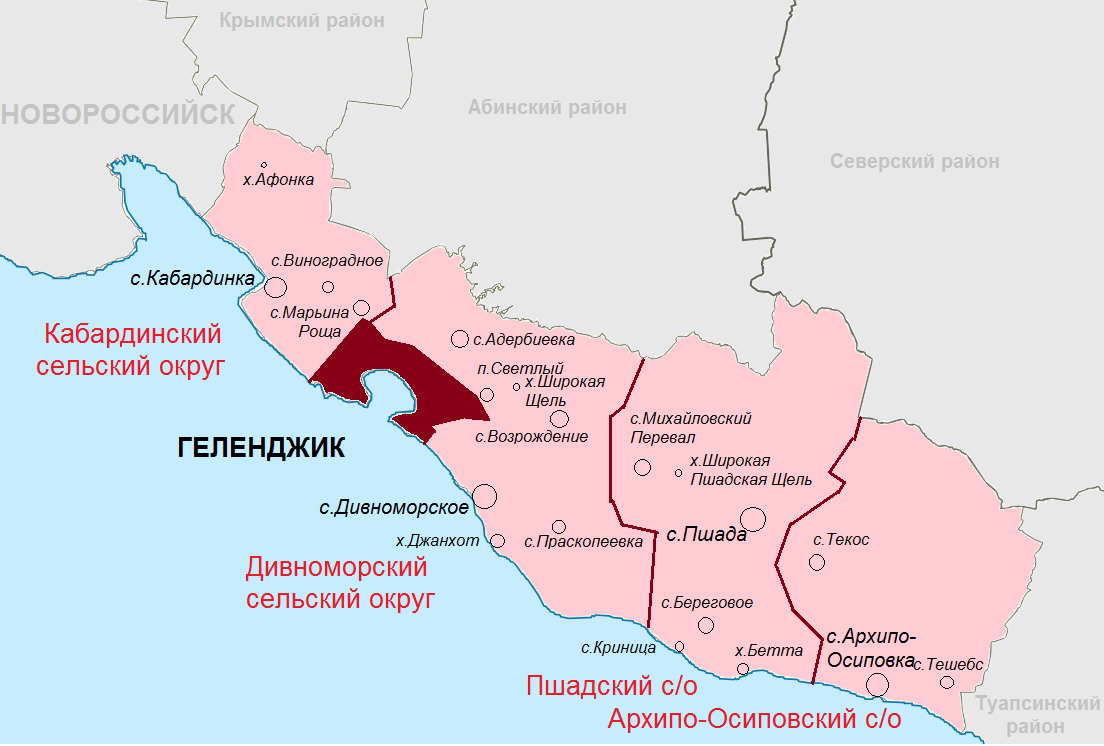 Территории муниципальных образований краснодарского края. Районы Геленджика на карте. Карта Геленджикского района.