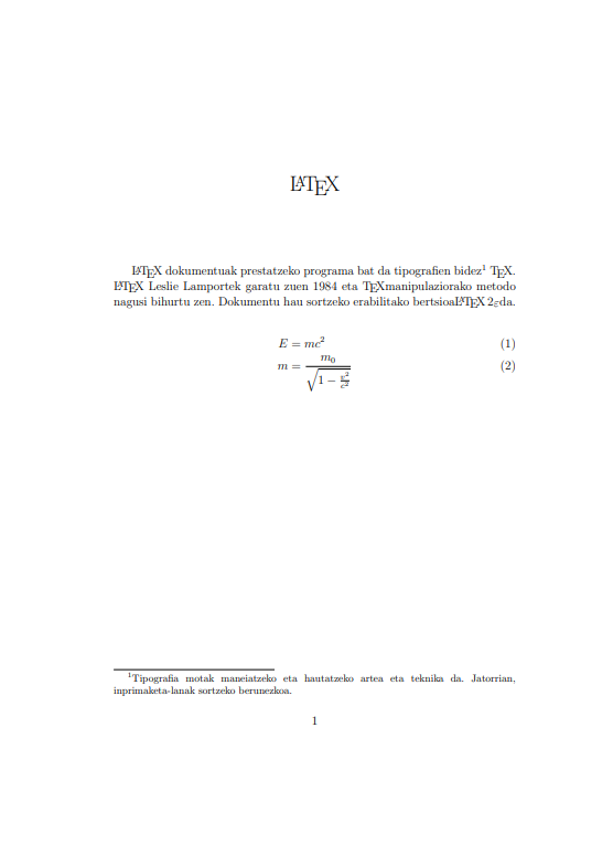 LaTeX bide sortutako dokumentuaren adibidea.