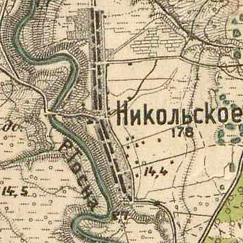 Plattegrond van het dorp Nikolskoye.  1913