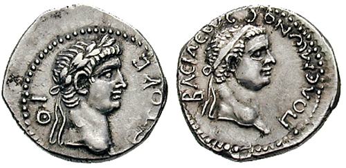 Silver drachm of king Polemon II (left) and emperor Nero (right), dating from Polemon's regnal year 19 (ιθ to the lower left of Polemon's bust), that is 56/57 AD. Caption: ETOYC ΙΘ΄ / BACIΛΕΩC ΠΟΛΕΜΩΝΟC.