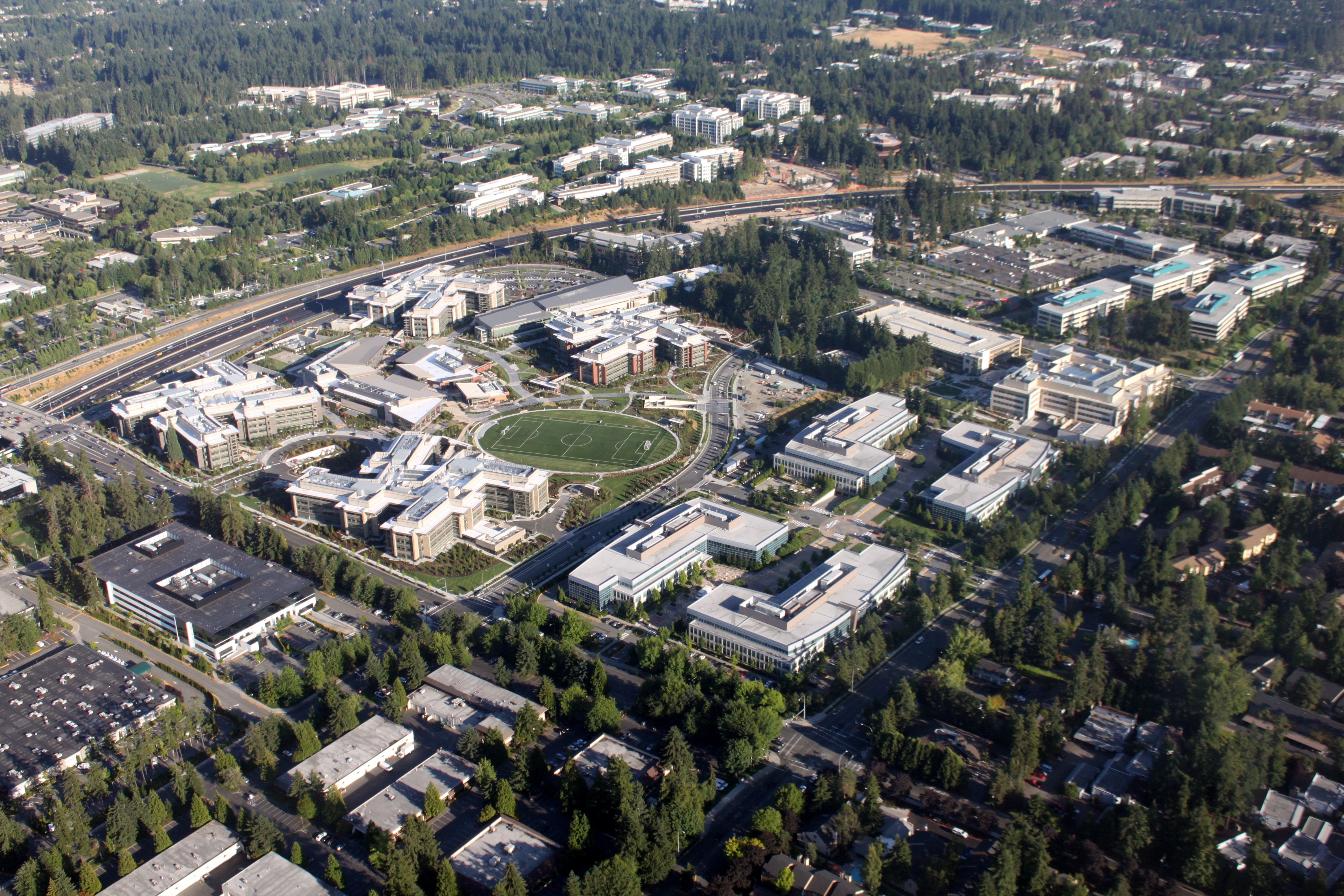 Aerial view of the [[Microsoft Redmond campus]]