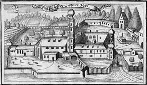 Ukiran St. Vitus' Abbey dari "Churbaierische Atlas" Anton Wilhelm Ertl, 1687