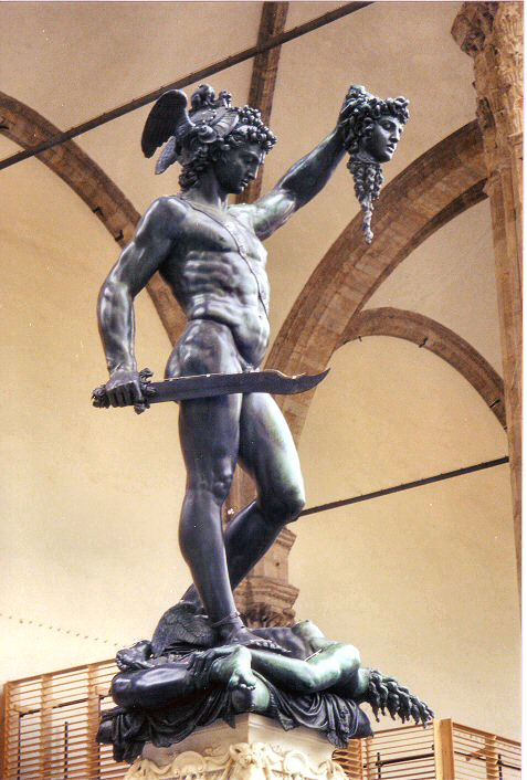 Perseus verslaat Medusa. Bronzen beeld van Benvenuto Cellini te Florence