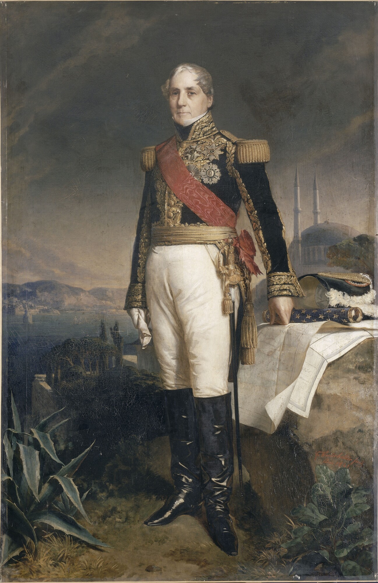 Portrait as marshal by [[Franz Xaver Winterhalter|Winterhalter]] (1841). Sébastiani is depicted with the [[Bosphorus]] and the [[Hagia Sophia]] in the background, referring to his role as ambassador to the Ottoman Empire from 1806 to 1808