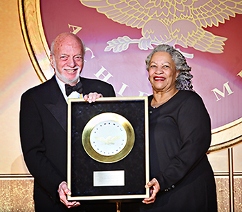 Broadway director Harold Prince receives the Golden Plate award from Nobel laureate Toni Morrison at the American Academy of Achievement’s 46th annual International Achievement Summit in Washington, D.C. on Saturday, June 23, 2007