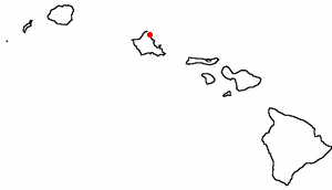 The town of Lāie (red dot) located on the Island of Oahu