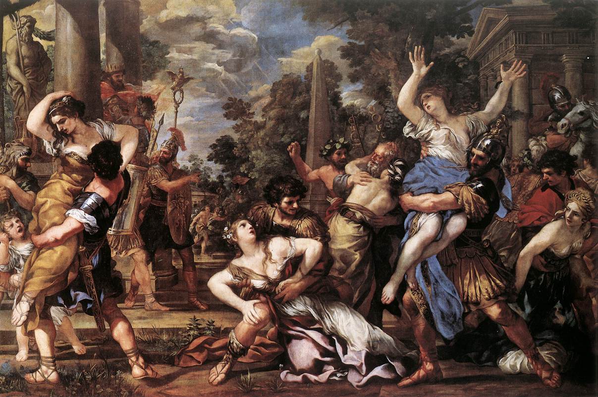 Il celebre ratto delle Sabine piuto da Romolo poco dopo la fondazione di Roma del 753 a C nel dipinto di Pietro da Cortona