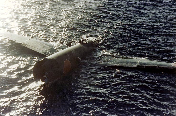 File:Crashed Mitsubishi G4M floating off Tulagi on 8 August 1942 (80-G-K-383).jpg