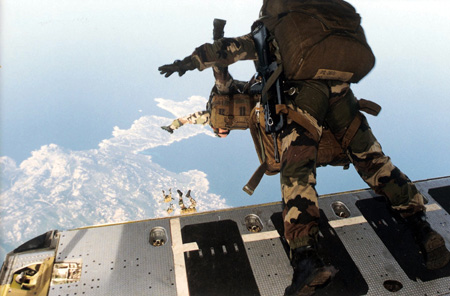 Legionnaires HALO jump from a C-160.