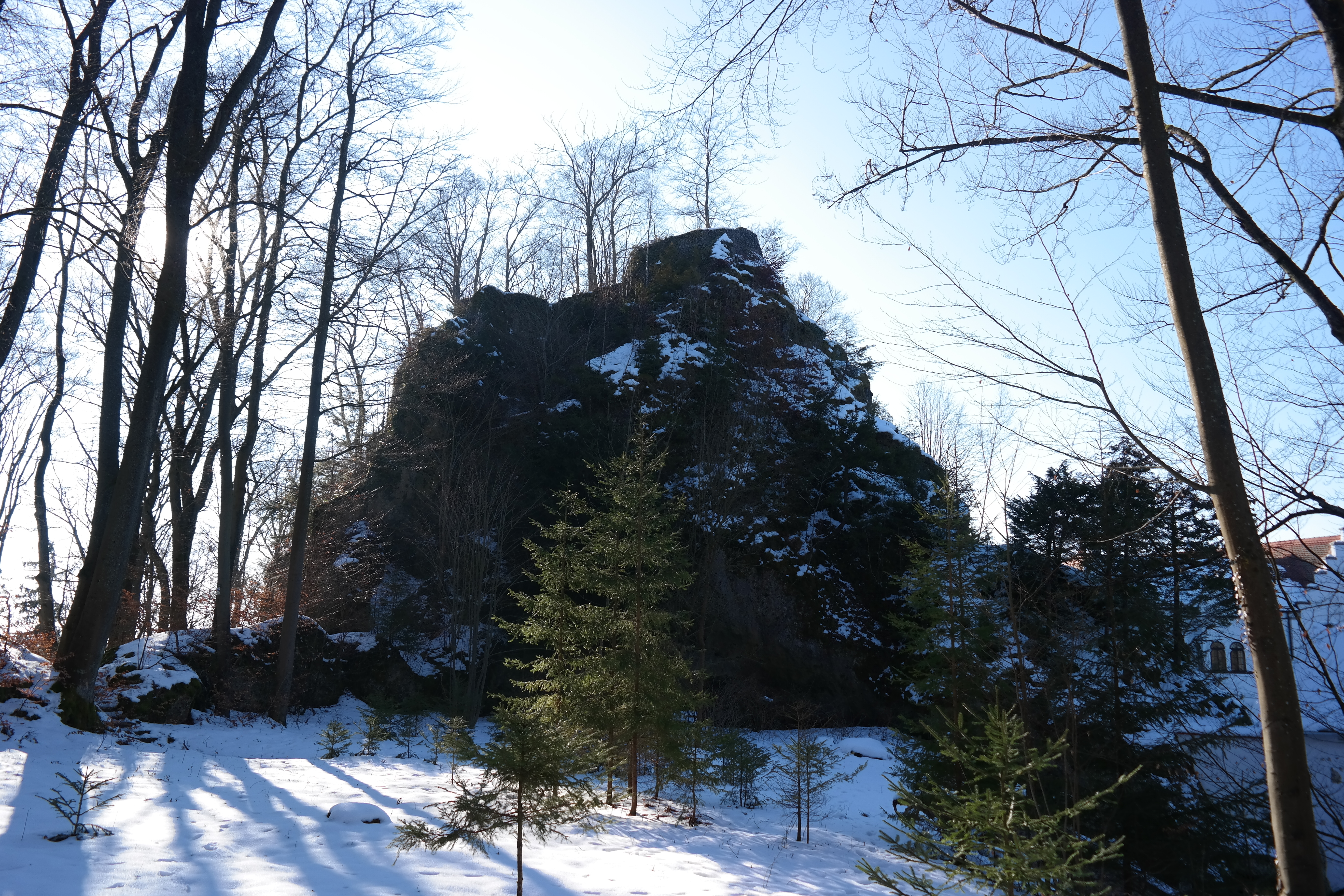 Burgruine Neidenstein - Ansicht des Burgfelsens mit Mauerresten aus östlicher Richtung