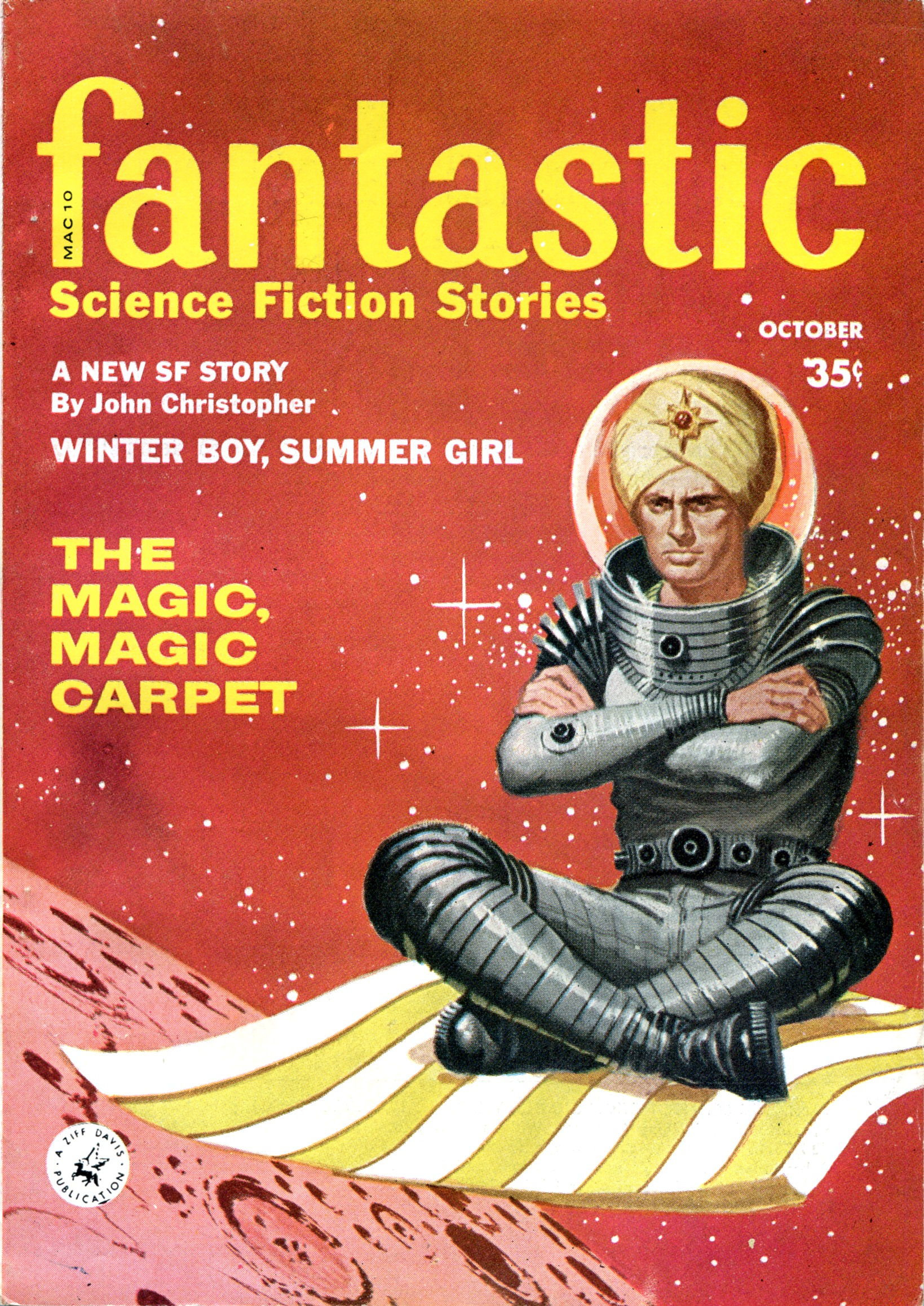A. Bertram Chandler's novelette "The Magic, Magic Carpet" was the cover story for the October 1959 issue of Fantastic