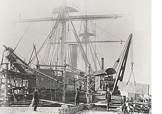 Armour plating being fitted to HMS Royal Oak at Chatham, c. 1862.