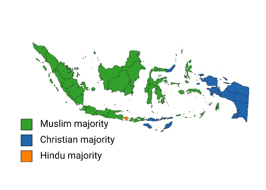 Several different religions are practised in Indonesia.
Indonesia is officially a presidential republic and a unitary state without an established state religion. Indonesia has the world's largest Muslim population and the first principle of Indonesia's philosophical foundation, Pancasila, requires its citizens to state the belief in "the one and almighty God". Although, as explained by the Constitutional Court, this first sila of Pancasila is an explicit recognition of divine substances (i.e. divine providence) and meant as a principle on how to live together in a religiously diverse society. However, blasphemy is a punishable offence (since 1965, see § History) and the Indonesian government has a discriminatory attitude towards its numerous tribal religions, atheist and agnostic citizens. In addition, the Aceh province officially applies Sharia law and is notorious for its discriminatory practices towards religious and sexual minorities. There are also  Islamic fundamentalist movements in several parts of the country with overwhelming Muslim majorities.Several different religions are practised in the country, and their collective influence on the country's political, economic and cultural life is significant. Despite constitutionally guaranteeing freedom of religion, the government back in 1965 recognises only six religions: Islam, Christianity (Catholicism, under the label of "Katolik", and Protestantism, under the label of "Kristen" are recognised separately), Hinduism, Buddhism and Confucianism.  In that same year, the government specified that it will not ban other religions, specifically mentioning Judaism, Zoroastrianism, Shinto, and Taoism as examples. According to a 2017 decision of the Constitutional Court of Indonesia, "the branches/flows of beliefs" (Indonesian: aliran kepercayaan) - ethnic religions with new religious movements - must be recognised and included in an Indonesian identity card (KTP). Based on data collected by the Indonesian Conference on Religion and Peace (ICRP), there are about 245 unofficial religions in Indonesia.From 1975 to 2017, Indonesian law mandated that its citizens possess an identity card indicating their religious affiliation, which could be chosen from a selection of those six recognised religions. However, since 2017, citizens who do not identify with those religions have the option to leave that section blank on their identity card. Although there is no apostasy law preventing Indonesians from converting to any religion, Indonesia does not recognise agnosticism or atheism, and blasphemy is considered illegal. According to Ministry of Religious Affairs data in 2022, 87.02% of Indonesians identified themselves as Muslim (with Sunnis about 99%, Shias about 1% and Ahmadis 0.07-0.2%), 10.49% Christians (7.43% Protestants, 3.06% Roman Catholic), 1.69% Hindu, 0.73% Buddhists, 0.03% Confucians and 0.04% others.