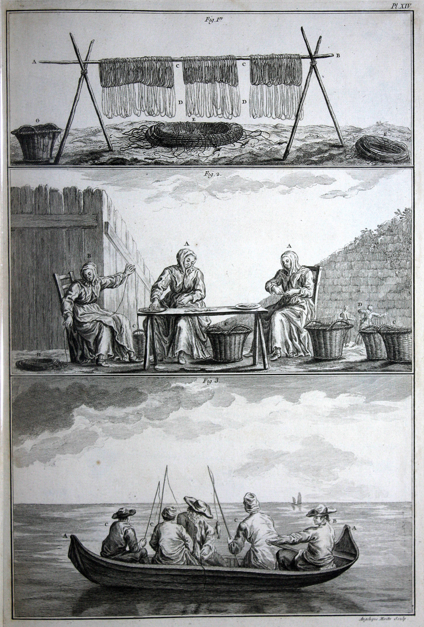File:Women repairing fishing gear, and a small boat filled with fishermen  (13971854584).jpg - Wikimedia Commons