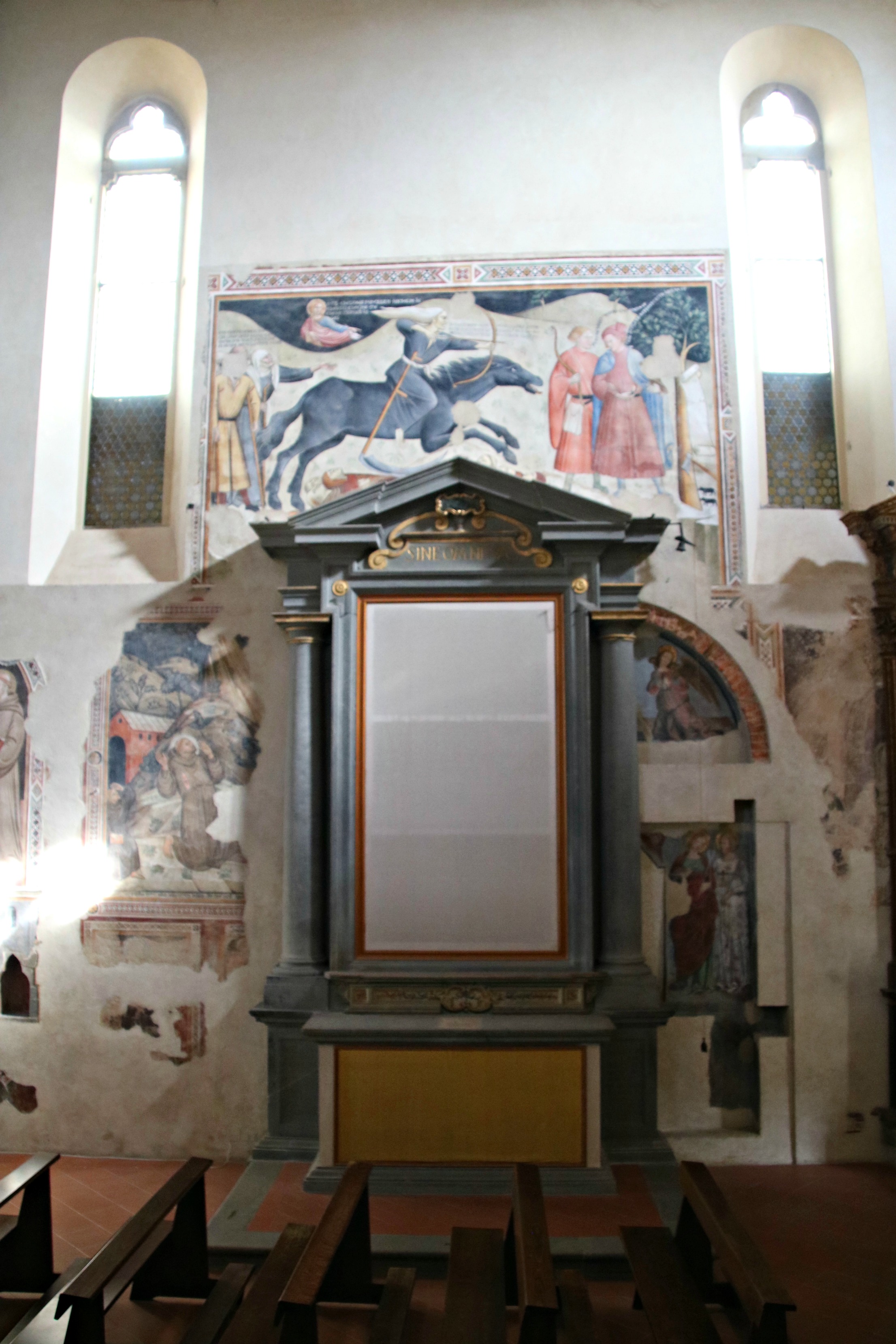 Bartolo di Fredi, Il trionfo della morte, (1360 ca.), sopra il primo altare, nella parete destra, Chiesa di San Francesco (Lucignano)