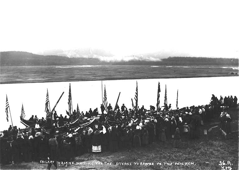 File:Chilkat Indians waiting for the people of Sitka to arrive for the potlatch, Alaska, ca 1898 (HEGG 164).jpeg