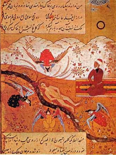 Persian literature of Depiction of Iblis with turban, refusing to prostrate