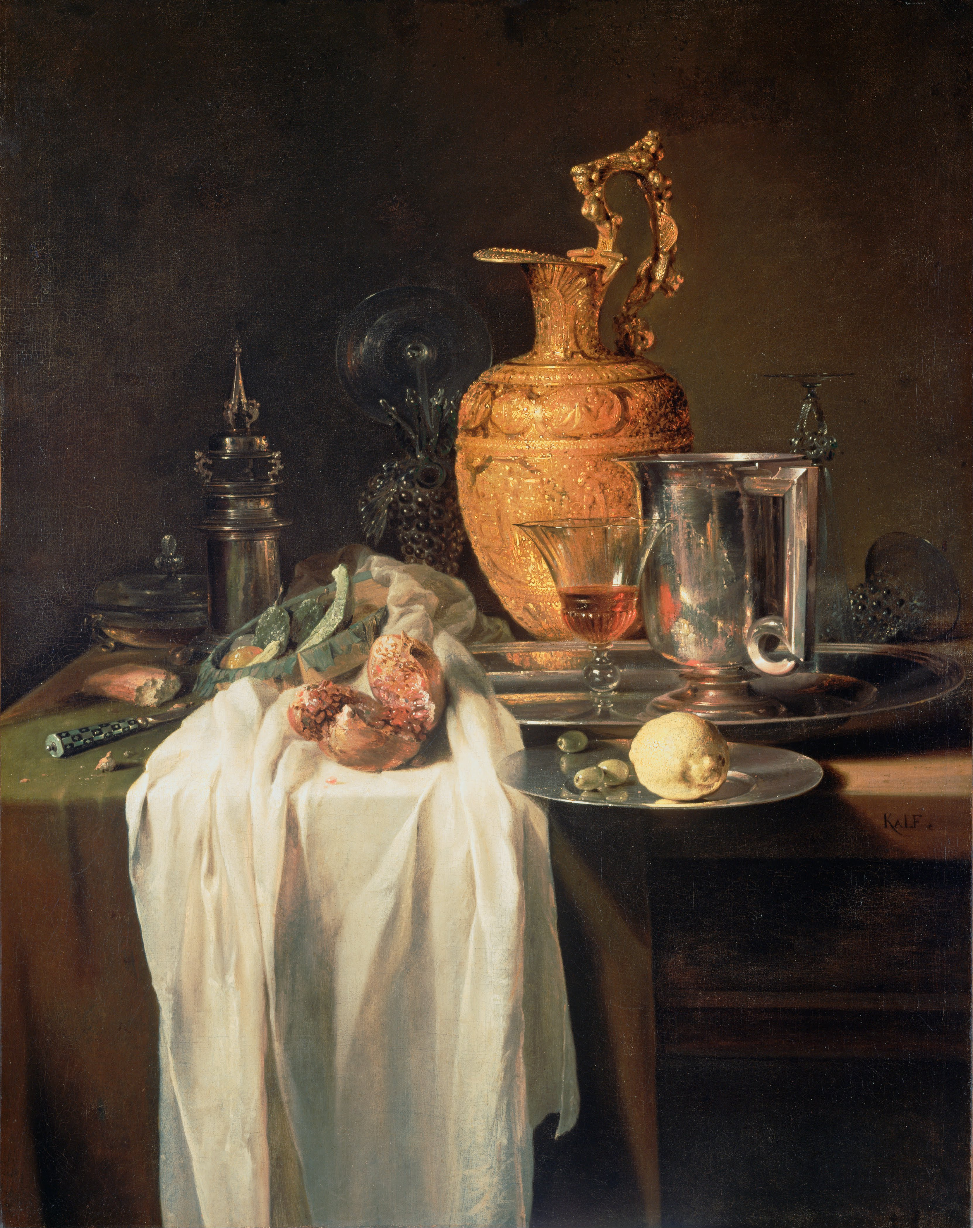 Pictura Clasica - Pagina 3 Kalf,_Willem_-_Still_Life_with_Ewer,_Vessels_and_Pomegranate_-_Google_Art_Project