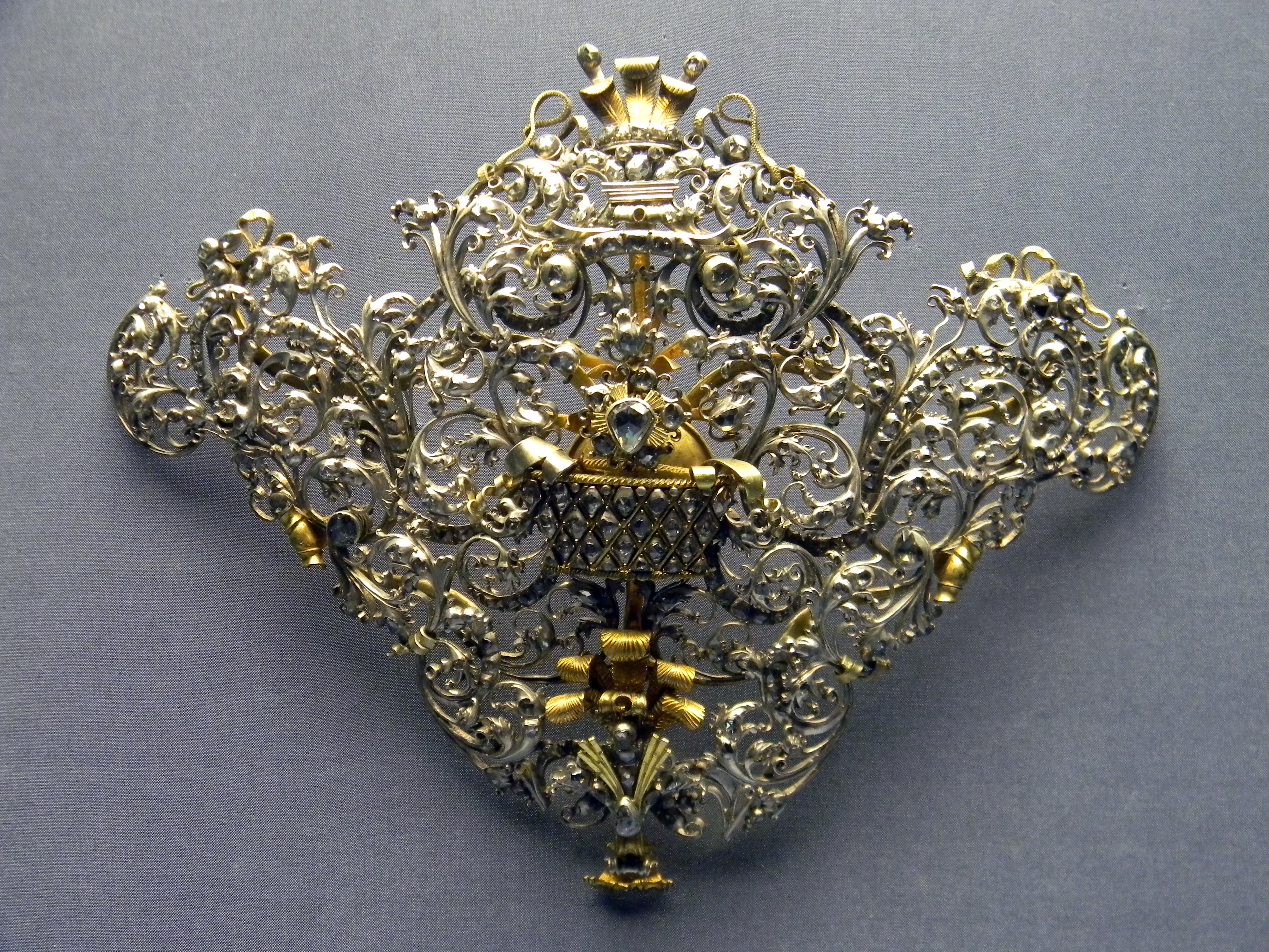 18th century portuguese devant de corsage or stomacher made of gold, silver...