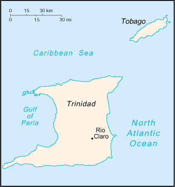 Location of Rio Claro in Trinidad and Tobago. Rio Claro.PNG