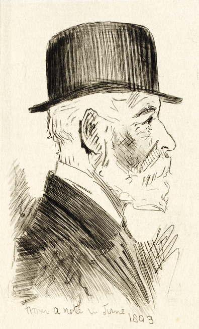 Sketch of D S Mitchell, detail from L. Lindsay etching of W. Syer sketch, State Library NSW