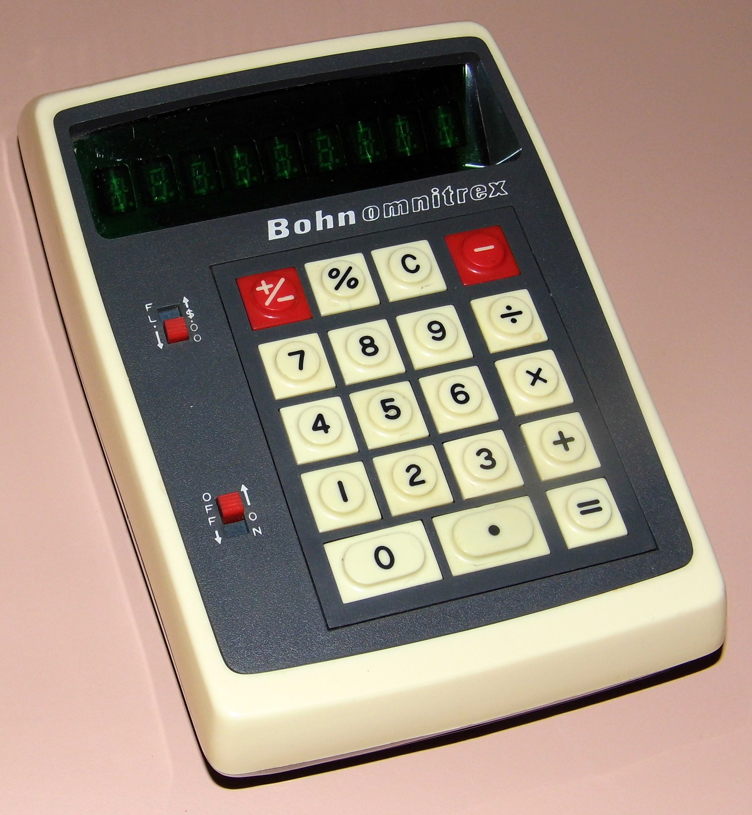 File:Vintage Bohn Omnitrex Electronic Pocket Calculator, Made In Taiwan, VFD,  Circa 1973 (15992278795).jpg - Wikimedia Commons