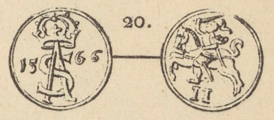 File:Žygimont Aŭgust, Pahonia, Dvudenar. Жыгімонт Аўгуст, Пагоня, Двудэнар (1566, 1875).jpg