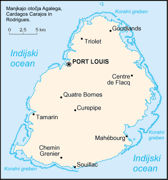 Zemljevid glavnega otoka Mavricija (brez Rodiguesa)