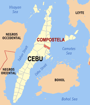 Mapa sa Sugbo nga nagpakita sa nahimutangan sa Compostela