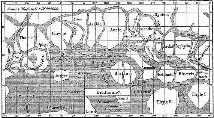 Schiaparellin Mars-kartta vuodelta 1888