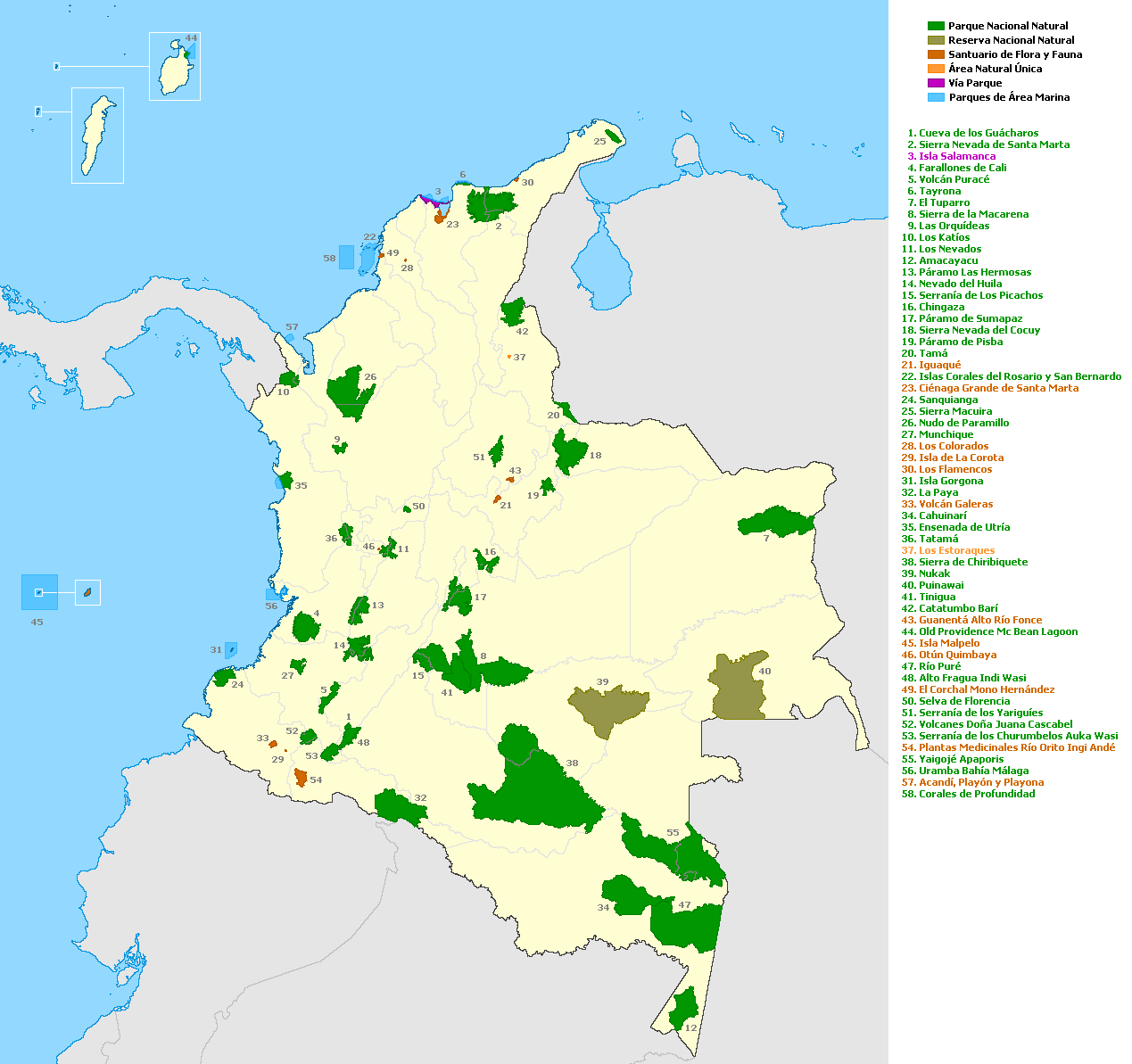 mapa de parques naturales colombia