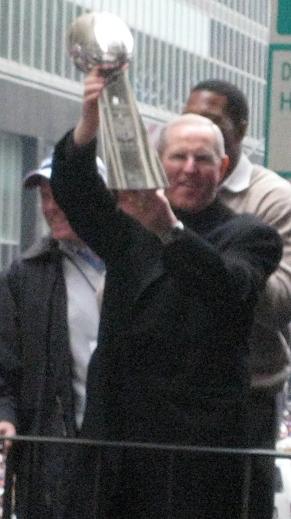 Coughlin (shown here at the New York Giants Super Bowl Ticker Tape parade in New York City Feb 5, 2008) has three Super Bowl Championships to his credit with the New York Giants - one as an assistant coach, and two as head coach