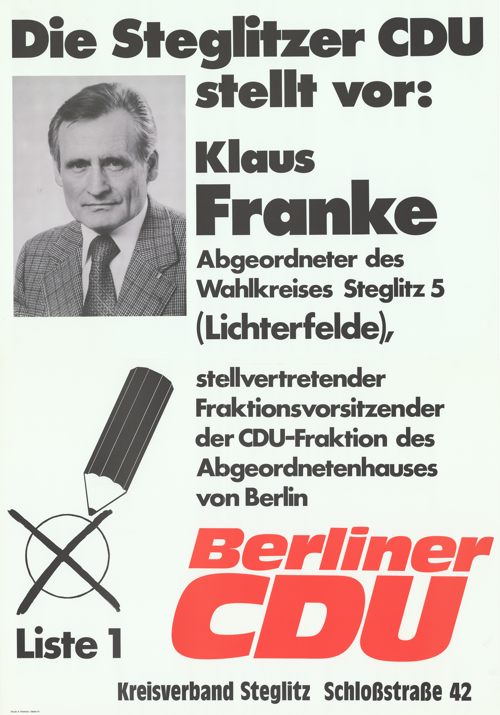 Kandidatenplakat zu den Abgeordnetenhauswahlen in West-Berlin 1979