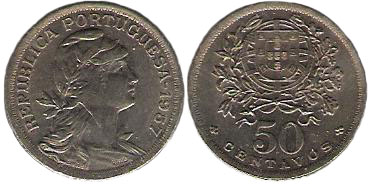 Allegory of the Portuguese Republic on a coin, wearing the Phrygian cap