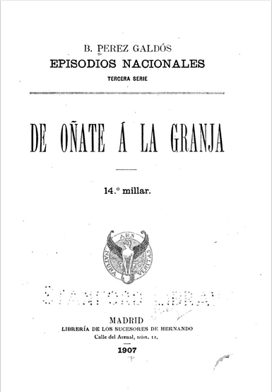 File:Portada de "De Oñate a La Granja" de Galdós (1907).png