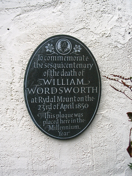The plaque for the William Wordsworth Sesquicentenary, Rydal Mount, Cumbria, by John Shaw