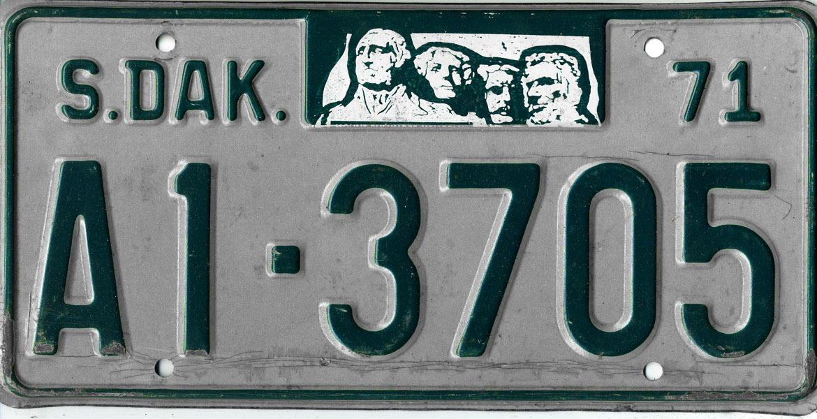 South_Dakota_1971_license_plate_A1-3705.