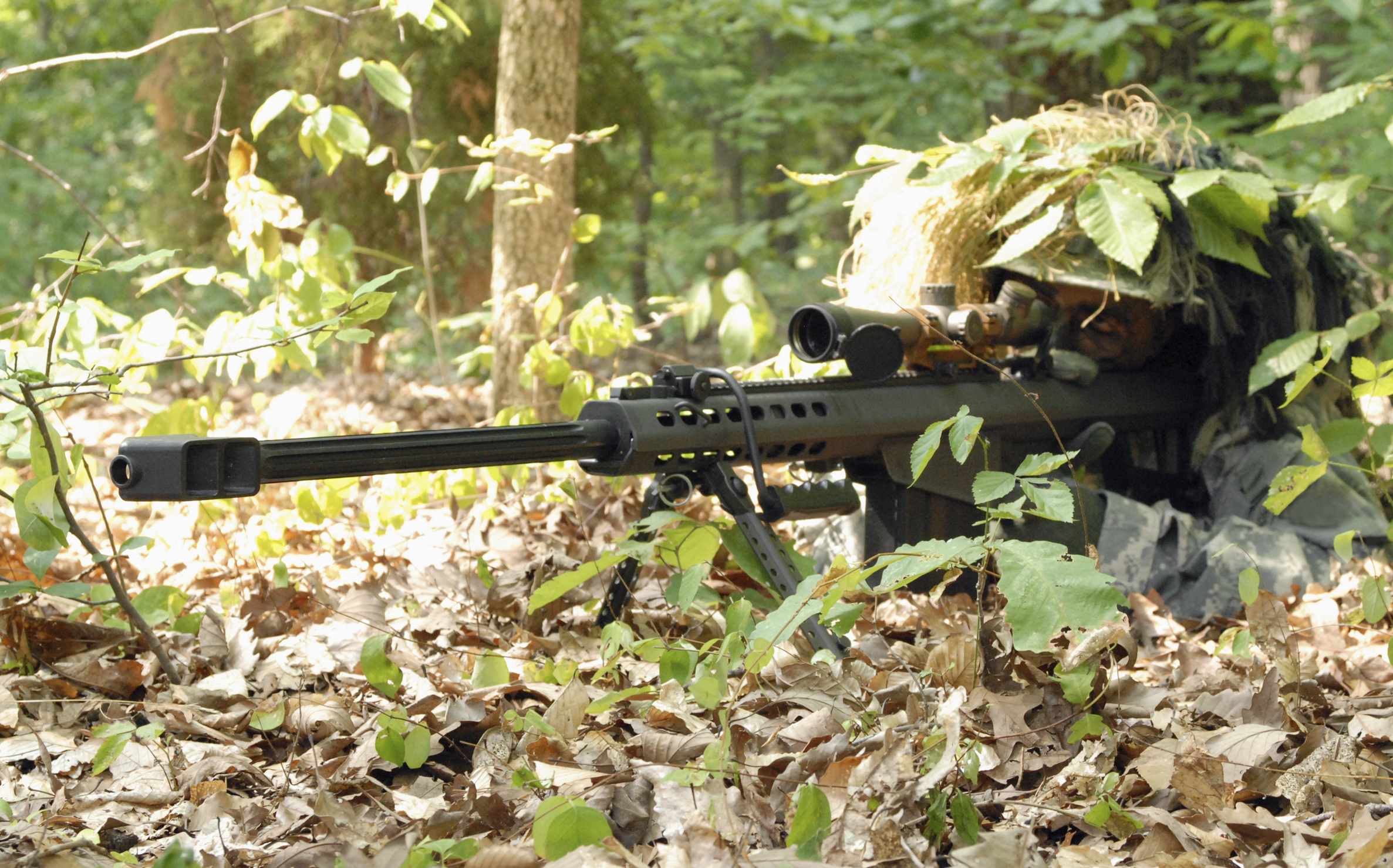 A US Army sniper using a Barrett M82