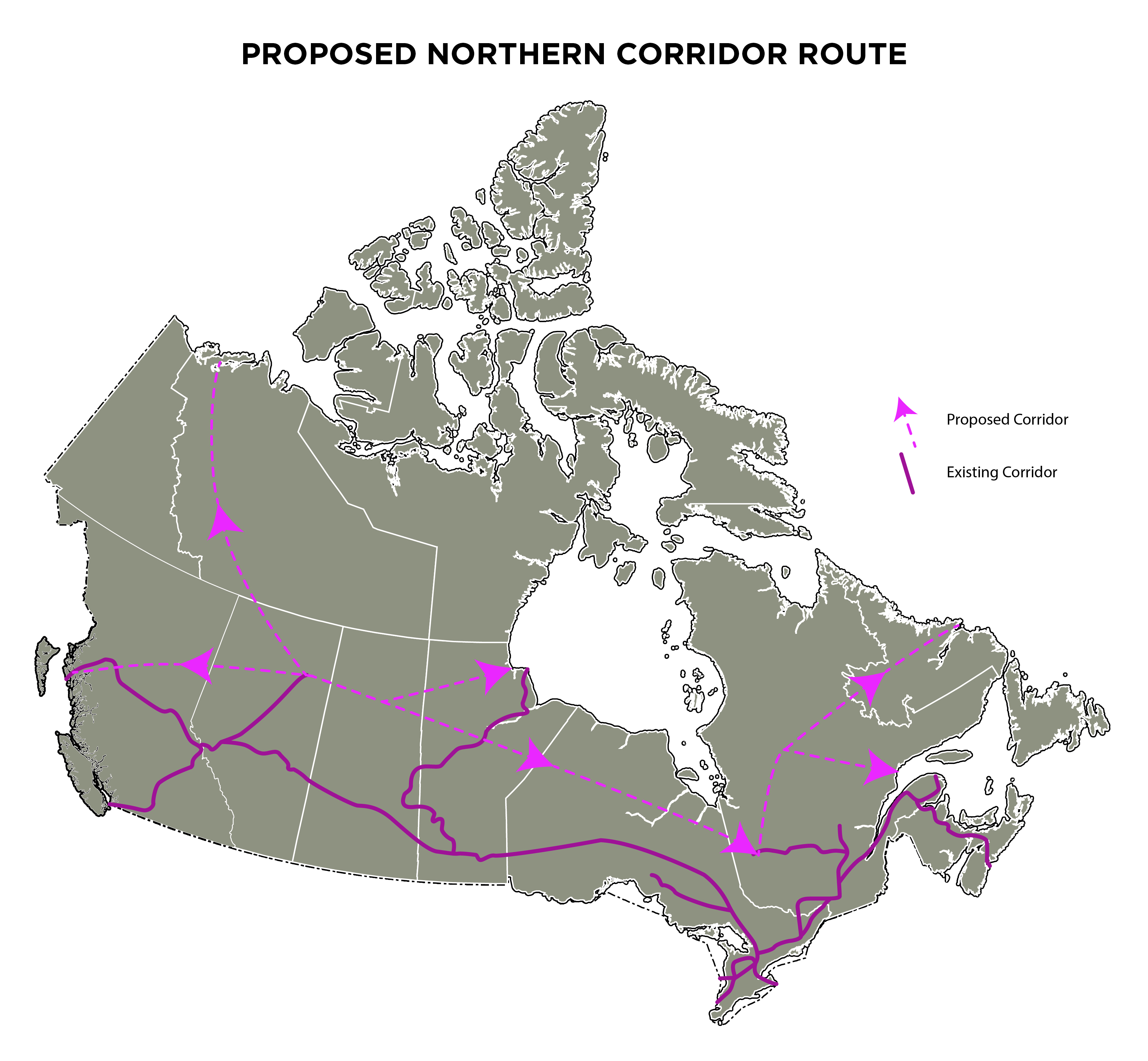 Map from Wikipedia of the Northern Canada Corridor conceptual proposal