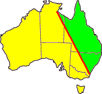 The Barassi Line splits Australia in two, with Rugby League considered to be more popular East of the line and Australian rules football considered to be more popular to the West. Barassi line 2.png