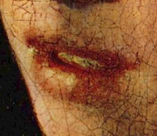 La jeune fille à la perle - Vermeer - détail de la bouche avant restauration.png