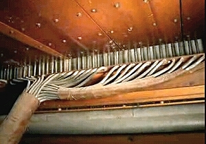 Lead tubing of a 1910 Moller tubular-pneumatic pipe organ. Organ-1910molertubular3.JPG