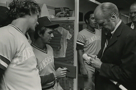 George Brett, Patek, Amos Otis and Gerald Ford (left to right) in 1976