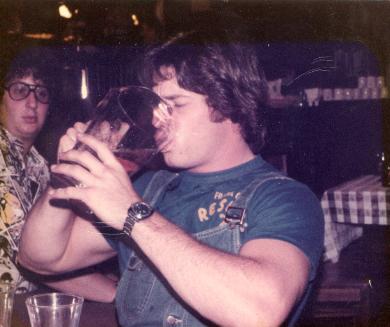 Steven Petrosino achieving the Guinness World Record for speed drinking in June 1977 at the Gingerbreadman Pub in Carlisle, Pennsylvania