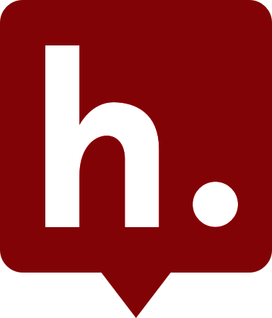 Het hypothesepictogram: een witte kleine "h" en een punt/punt op een rode tekstballon